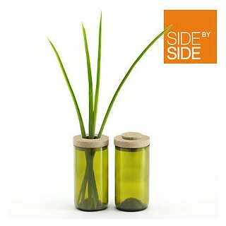Side by Side Vase & Vorrats-Dose aus Glas und Holz, grün