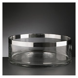 Kristall-Schale rund mit Silber 24 cm