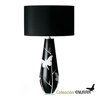 Tisch-Leuchte Enlaira aus Glas mit schwarzem Schirm aus Stoff