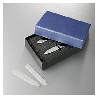 2er Set Hemd-Kragen-Stege aus Sterling-Silber in Geschenk-Box